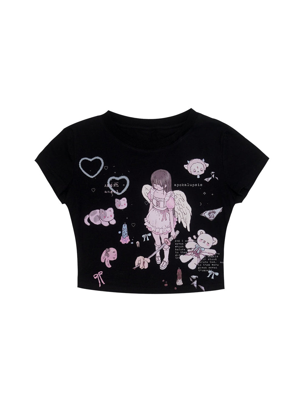 Angel Print Short-Sleeed Tight Tight T-Shirt