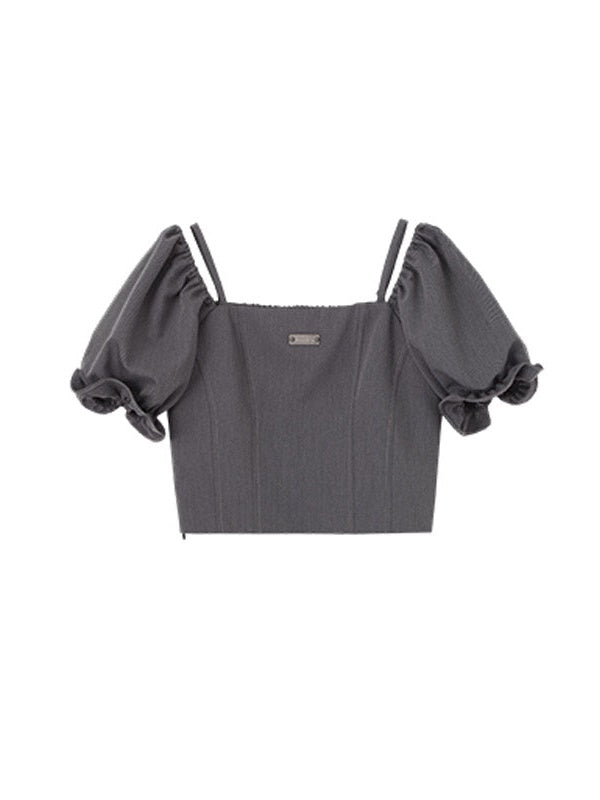 Strap OFF-SHOULDER PUFF SLEEVE TOP