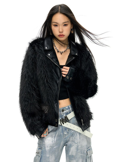 Leather Lapel Eco-friendly Fur Short Coat