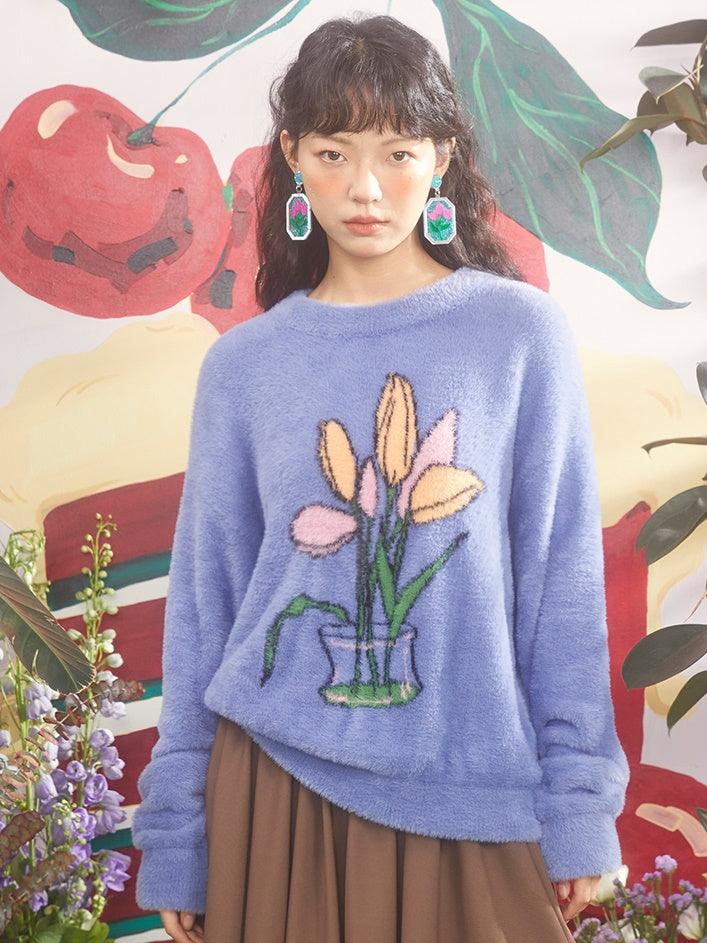 Tulipes jacquard pull lâche