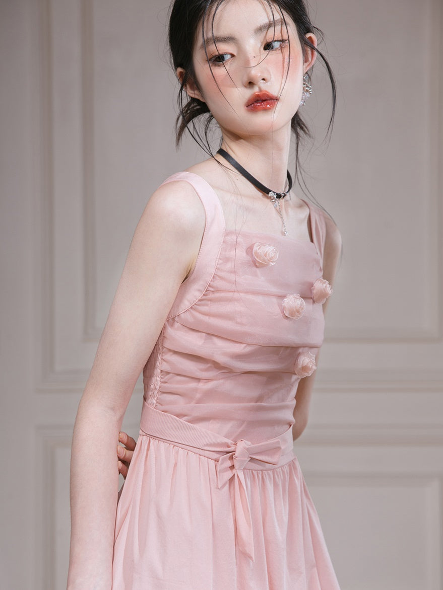 Patchwork Rose Flower Suspender Dress