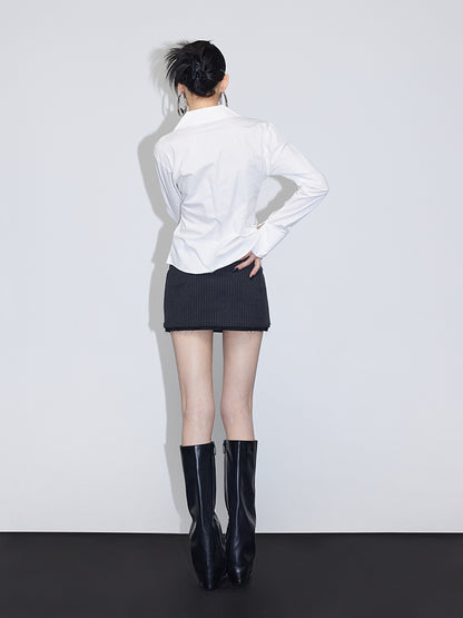 Pointed Collar Slim V-neck Shirt