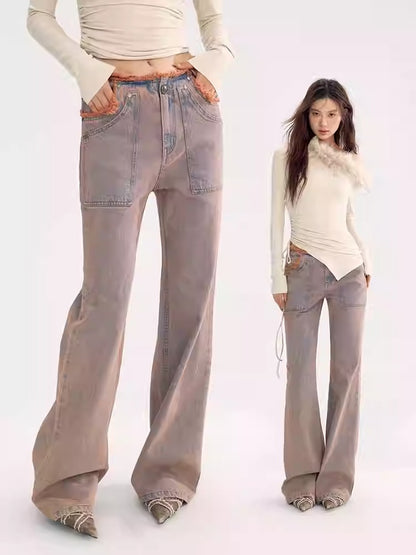 Denim Washed Casual Cut-Off Tassel Flare-Pants