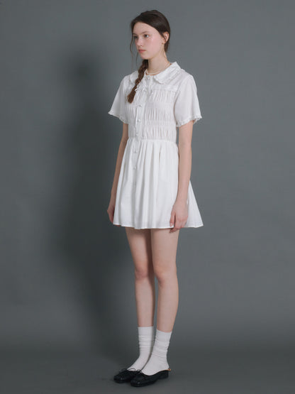 Doll Neck Gather Short Sleeve One-piece