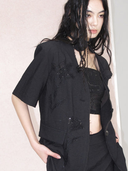 Carved Lace Embroidery Jacket ＆ Camisole ＆ Short Skirt