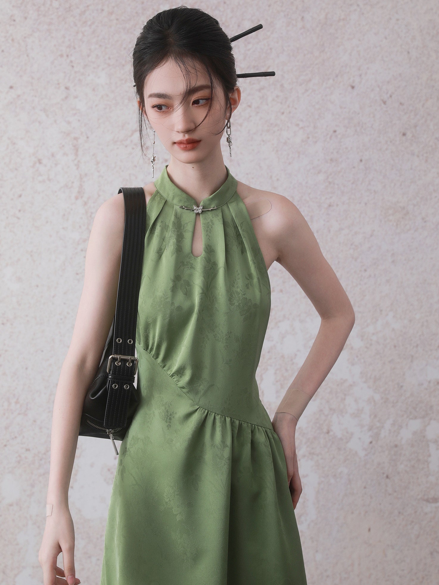 Chinese Style American Sleeve Switching Gather Dress