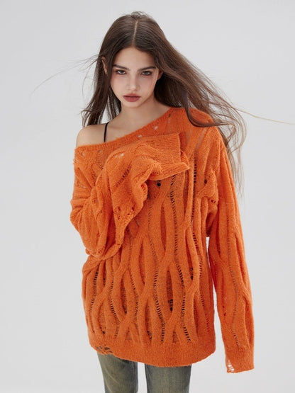 OverSize Hollow Boat-Neck Sweater