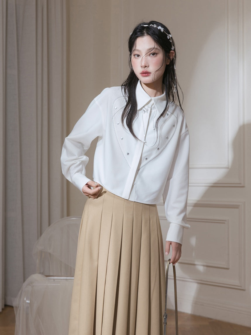 Leather Buckle Pleated Long Skirt