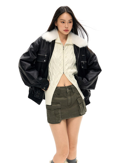 Fur Collar Loose Leather Jacket