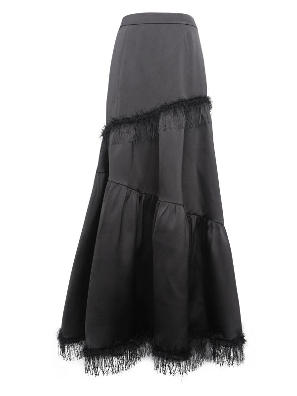 A-line Fringe Stitch Long Skirt