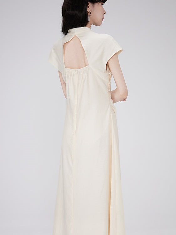 Chinese-style Shirred Long Dress