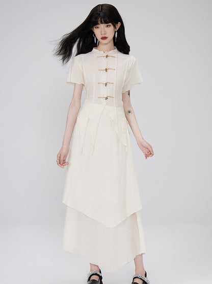 Irregular Hem Sheer Shirt &amp; Layered Design Skirt