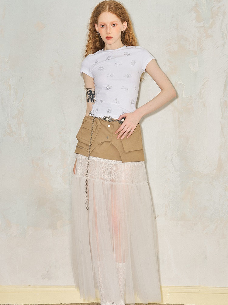 Mesh Lace Patchwork Work Skirt