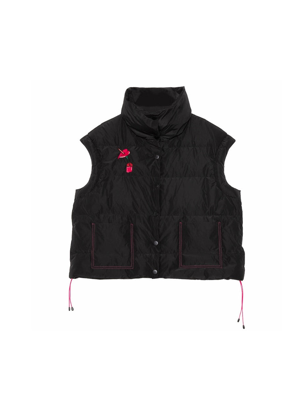 Lily Embroidery Stand Collar Down Vest