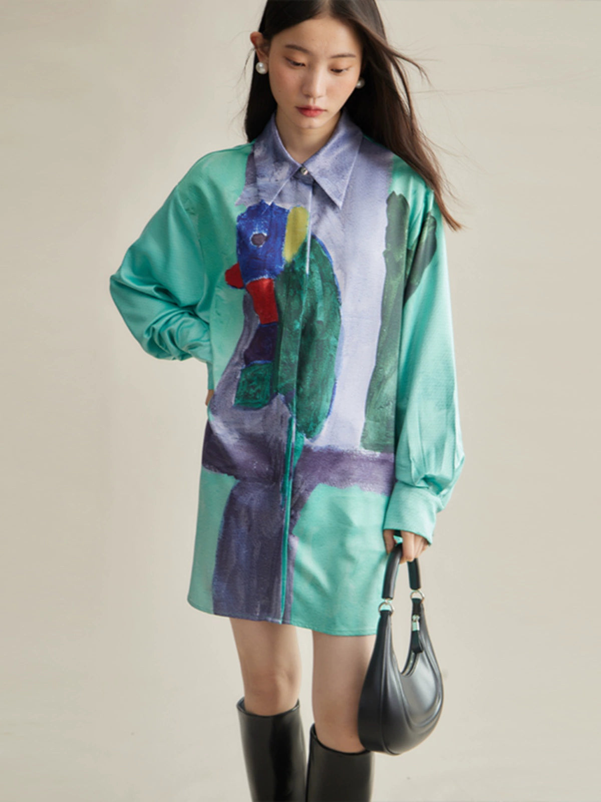 Parrot Artistic Printed Loose Long-sleeved Shirt