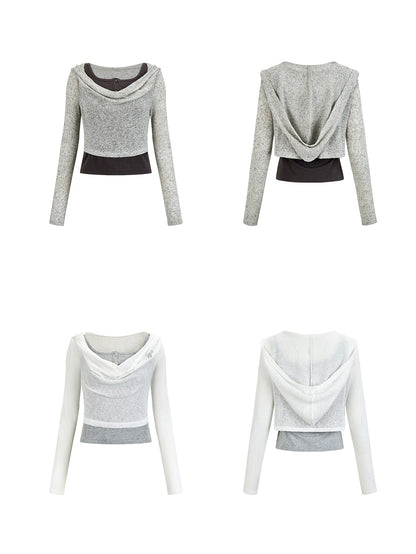 Knitted Hooded Short Top ＆ Tank Top Set-up