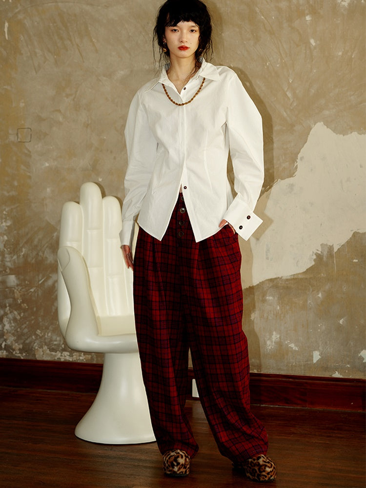 Retro Plaid Loose Wide Leg Pants