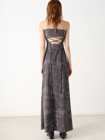 Bare Top Slim Long Dress With Belt