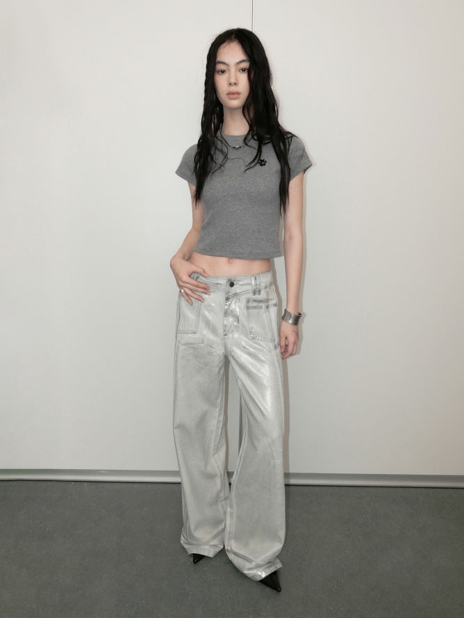 Silver Loose econstructed Wide-leg Jeans