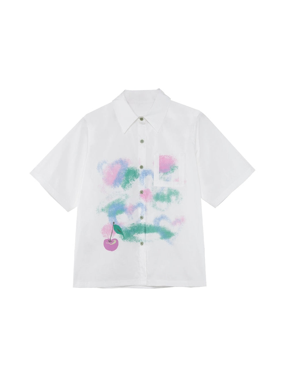 Gradient Cherry Decorated Pocket Loose Shirt