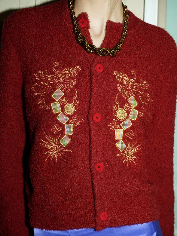 Dragon Embroidery Knitted Cardigan