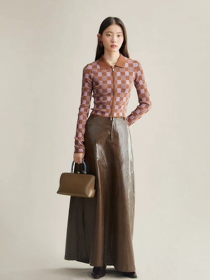 High Waist Straight PU Leather Skirt