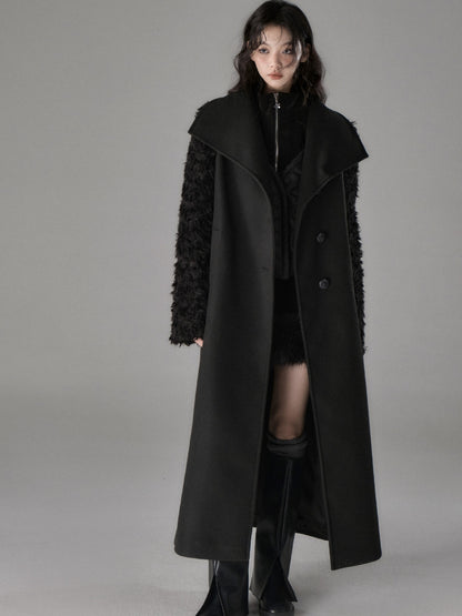 Plush Fur Sleeve Splicing Stand Collar Coat