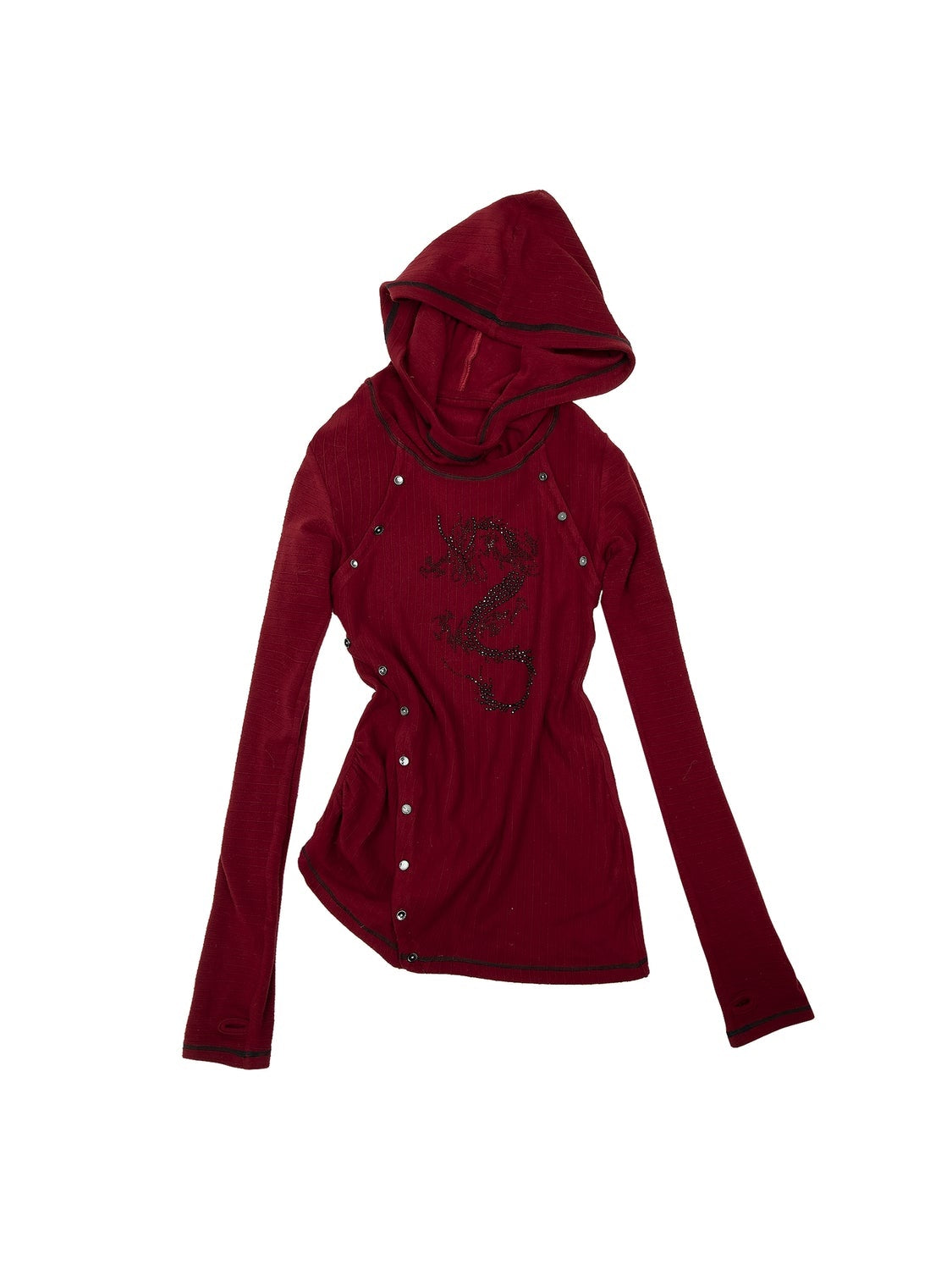 Rhinestone Hooded Slim Stretch T-shirt