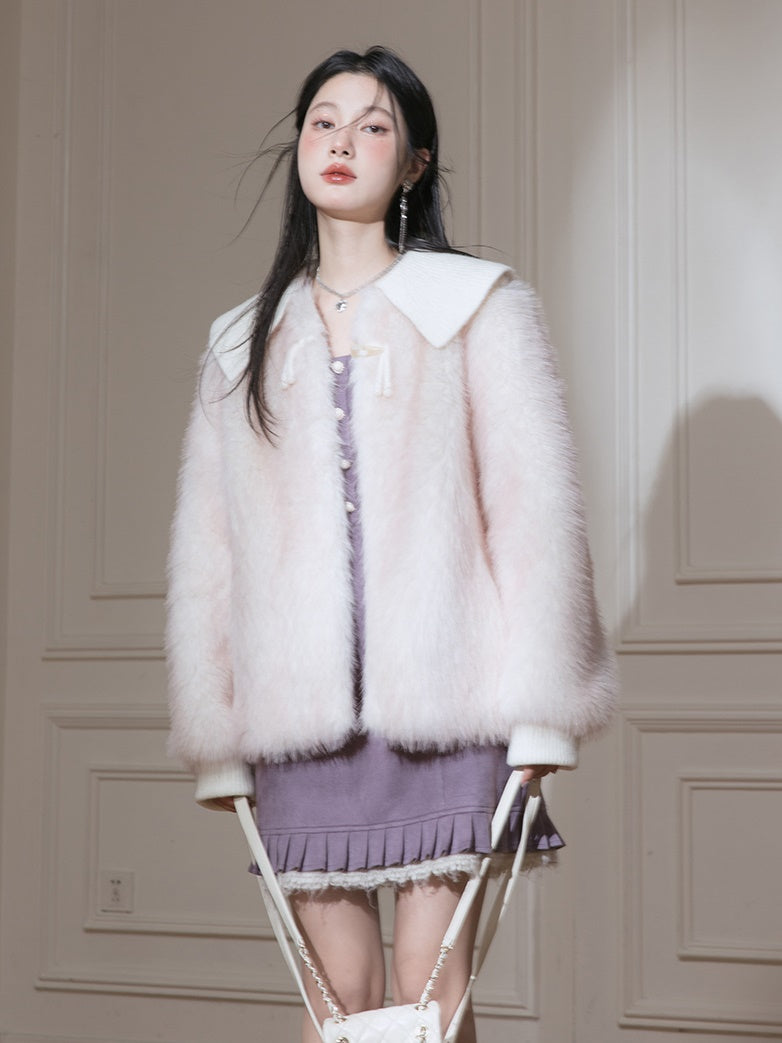 Eco-friendly No-Collar Fur Coat