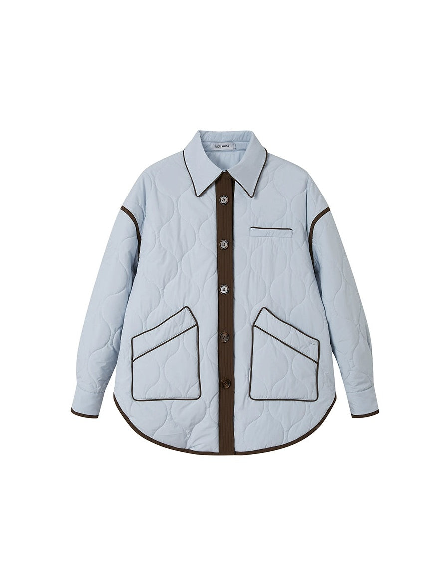 Contrast Color Edge Quilted Shirt Jacket