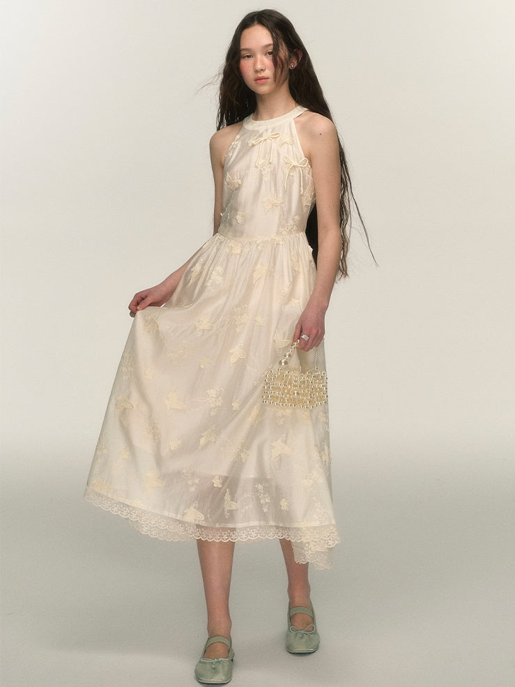 Butterfly Embroidery American Sleeve Long Dress