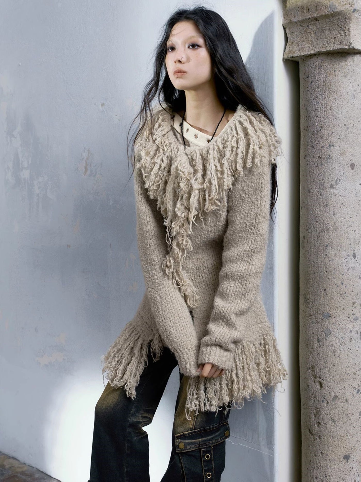 Loose Fringe Knitted Cardigan