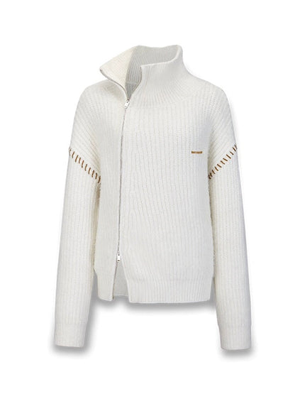 이중 Zip High Neck Knitted Jacket