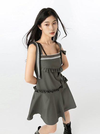 Detachable Strap Ruffled One-piece