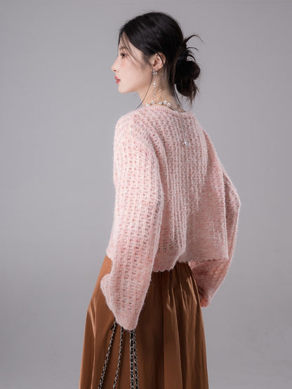 Hollow Frill Hem Pullover Sweater