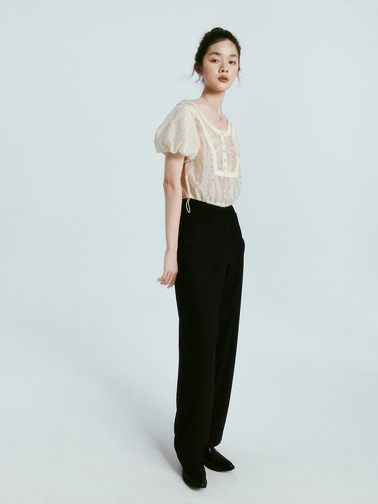 Three-dimensional Embroidery Puff Sleeve Top