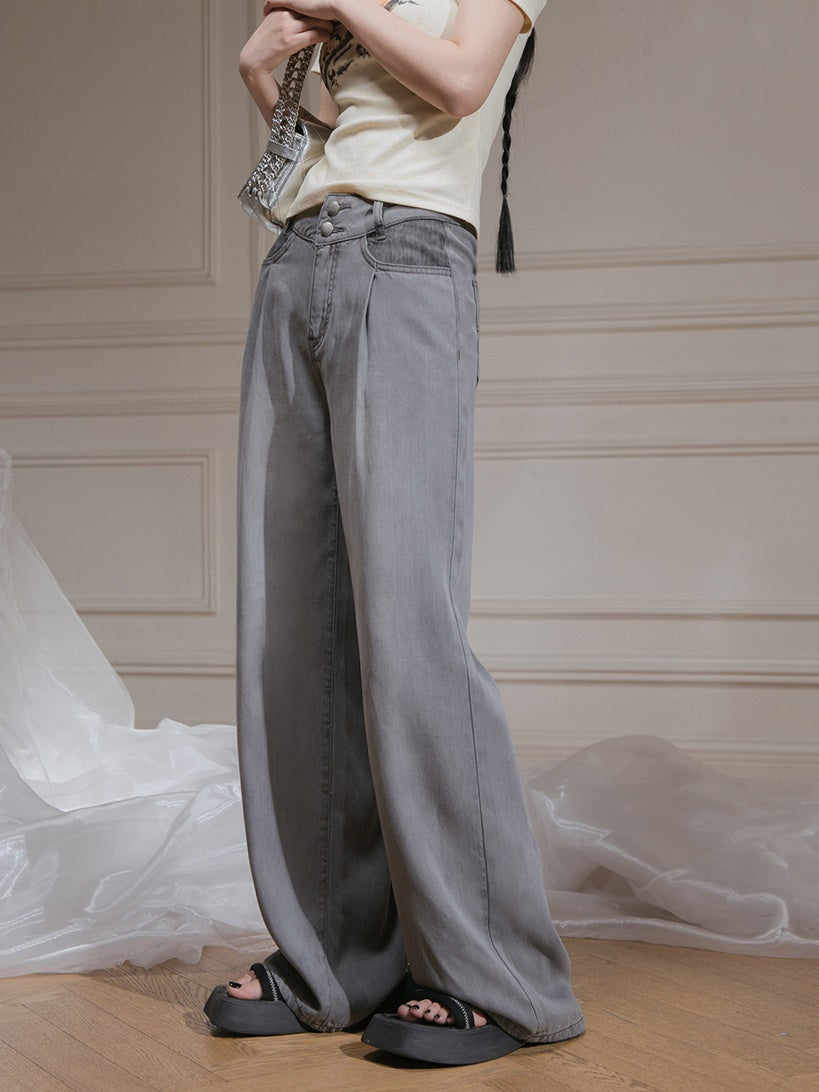 Tuck Design Wide Leg Pants