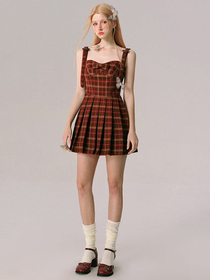 Plaid Slip Plisse Kleid