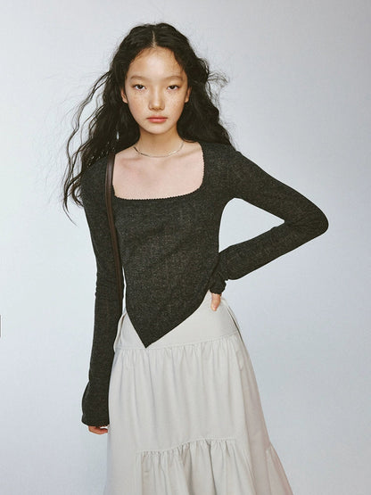 Square Neck Jacquard Knitted Top