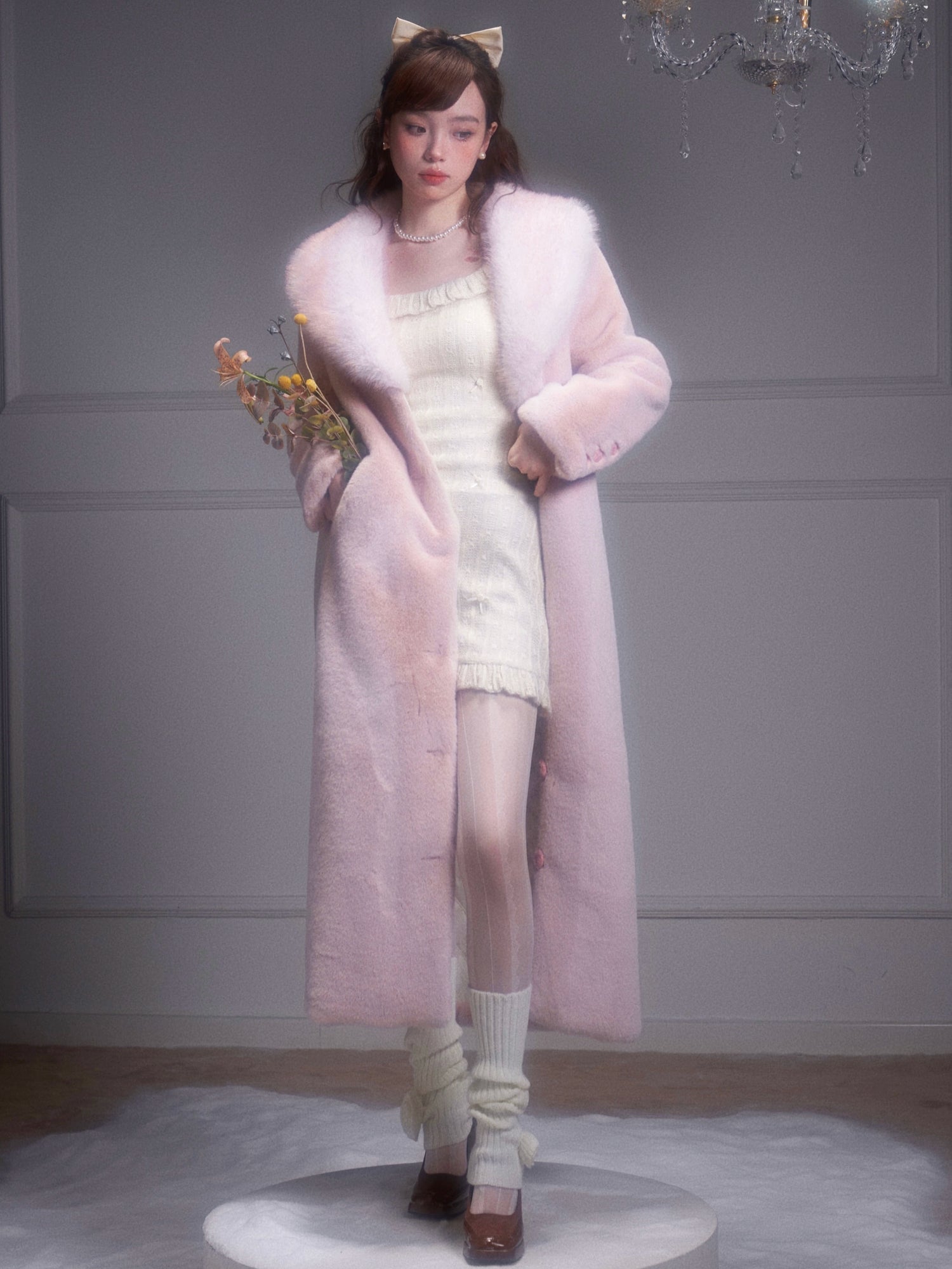 Gradient Fur Collar Quilted Coat