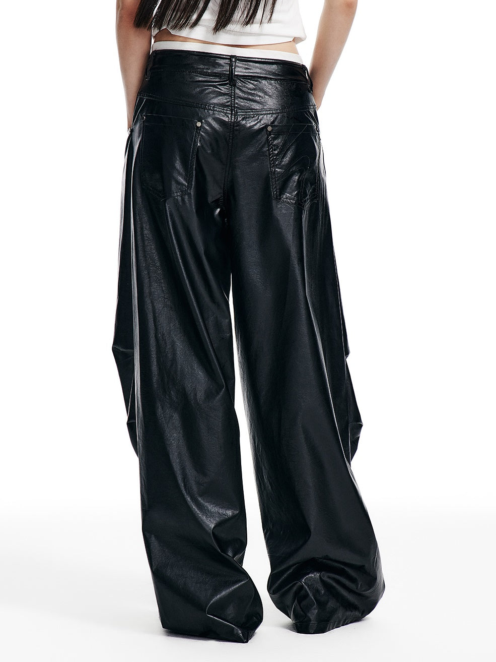 Oil Leather Street Wide-leg Trousers