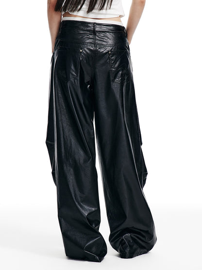 Oil Leather Street Wide-leg Trousers