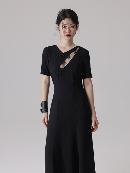 Lace Stitching Hollow Backless Cheongsam Dress