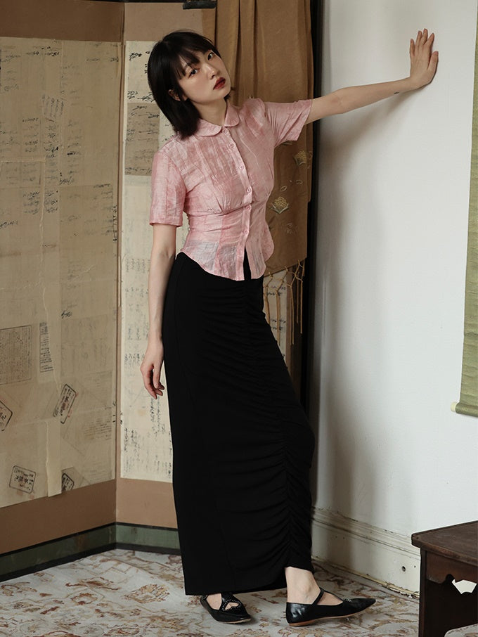 Wrinkled Straight Long Skirt