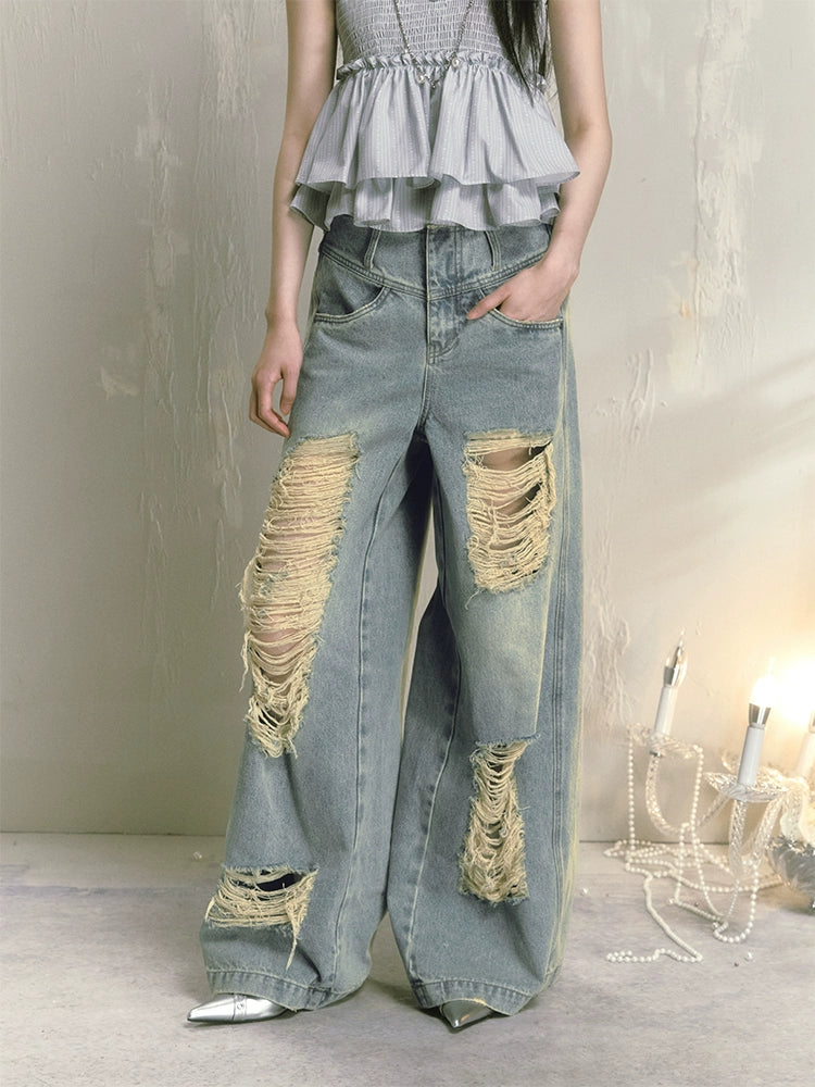 Loose Ripped Wide Leg High Waist Jeans