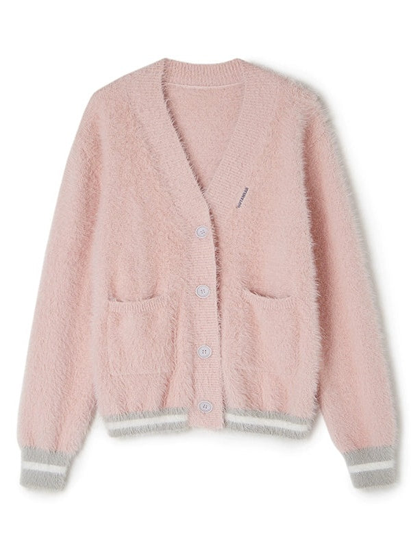 Furry V-neck Lazy Knitted Cardigan