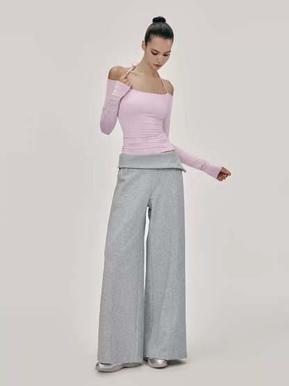 Knit Stretch Loose Plain Wide-Pants