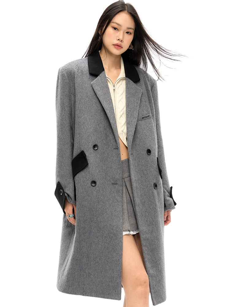 Retro Spliced Long Chester Coat