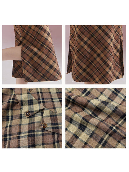 Retro Plaid High Waist Slit Hip Skirt