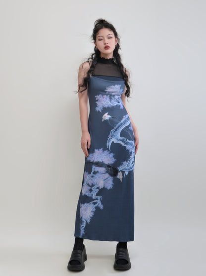 Double Bird Printed Slim Elastic Dress